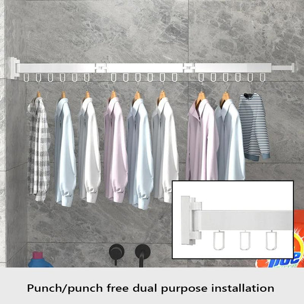 Foldable Invisible Clothes Drying Rack Hole-Free Expandable Corner Metal Convenient Drying Rod For Balcony, Specification: 3 Fold Gray