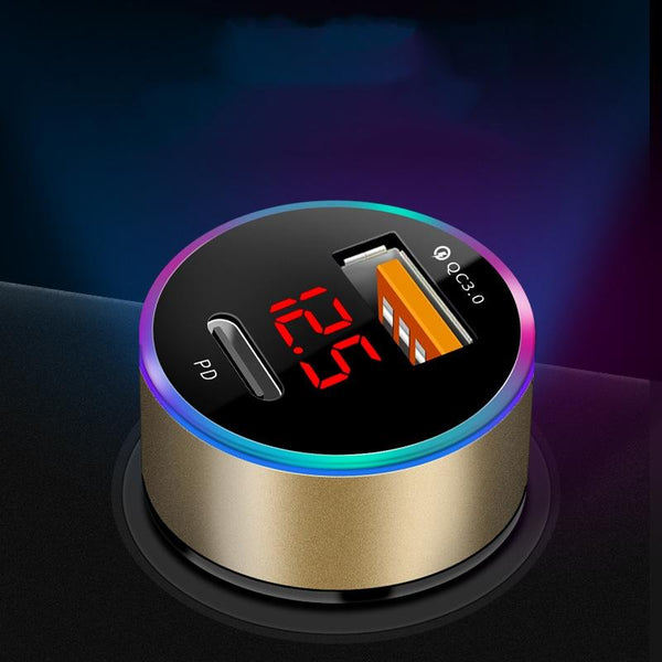 Aluminum Alloy Digital Display PD+QC3.0 Car Charger Multifunctional Car Charger( Gold)