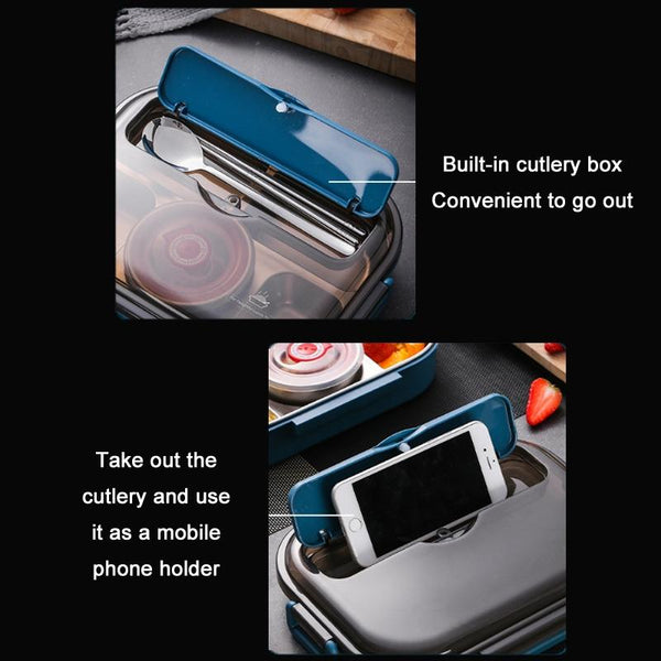 304 Stainless Steel Double-Layer Large-Capacity Portable Lunch Box, Color: Ink Pink(Medium 5 Grids)