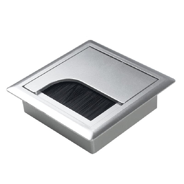 ABS Table Rectangle Wire Hole Cover Outlet Port With Brush PC Desk Cable Organizer, Size: 80x80mm Silver