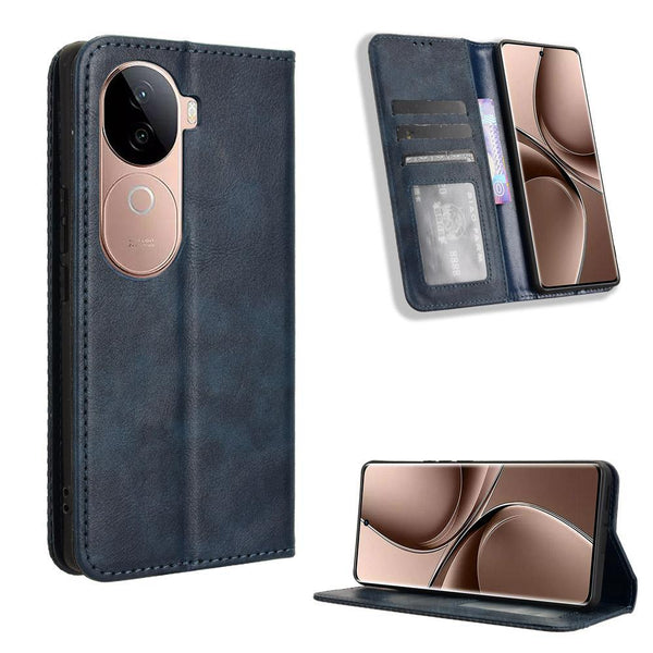 For vivo V40e 5G / iQOO Z9S 5G Magnetic Buckle Retro Texture Leather Phone Case(Blue)