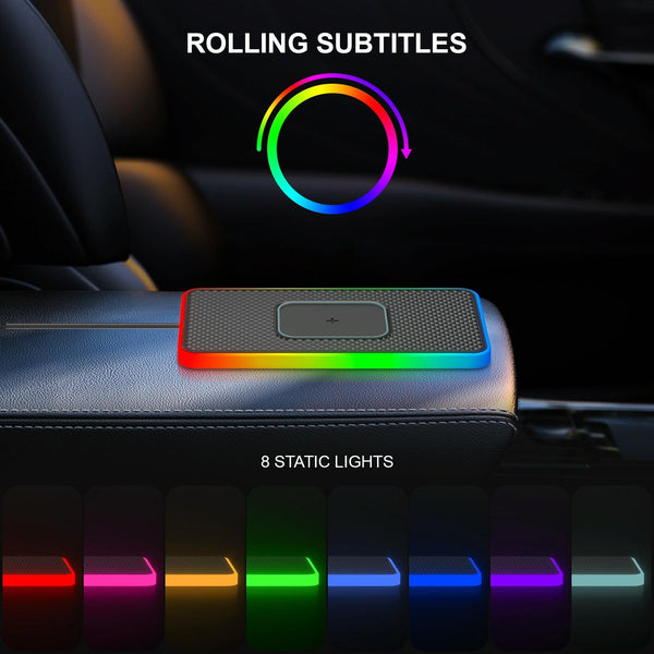 2 In 1 15W Car Mobile Phone Wireless Charger Non-slip Mat with Colorful Light USB Cable 1m
