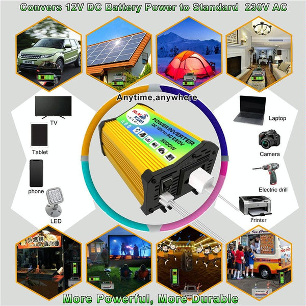 Legend I Generation DC12V to AC220V 3000W Modified Square Wave Car Power Inverter(Yellow)
