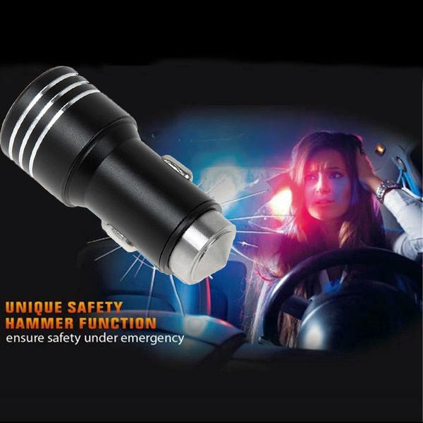 KX-C001 2 USB Ports 5V 4.2A Car Charger with Safety Hammer Function, For iPhone, iPad, Galaxy,  Huawei, Xiaomi, LG, HTC, other Smart Phones and Tablets(Black)