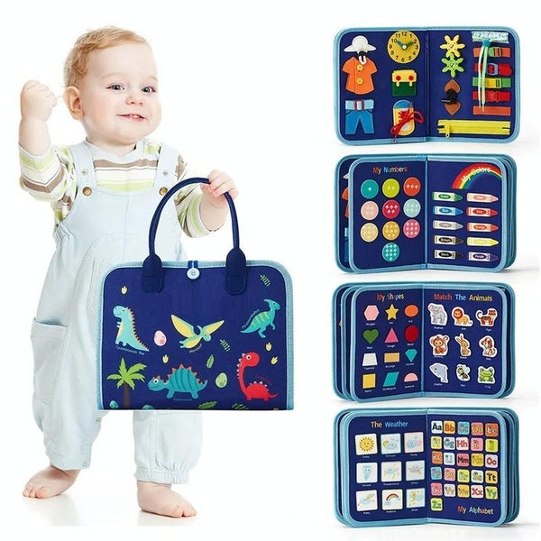 Felt Montessori Toddler Dressing Tying Shoes Early Learning Board Children Puzzle DIY Busy Board(Blue)