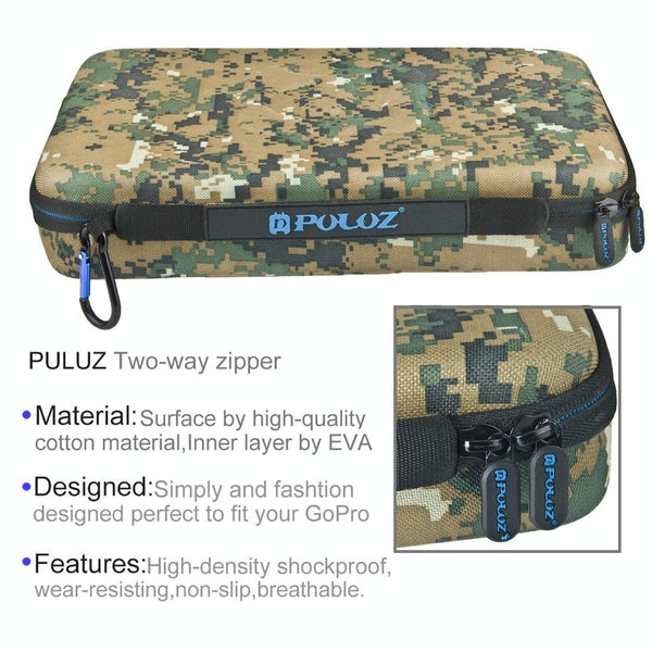 PULUZ Camouflage Pattern Waterproof Carrying and Travel Case for for GoPro, Insta360, DJI and Other Action Cameras Accessories, Large Size: 32cm x 22cm x 7cm