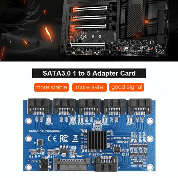 SATA2.0 3Gbps JMB321 Chip SATA Expansion Card 1 to 5 Port Riser Card