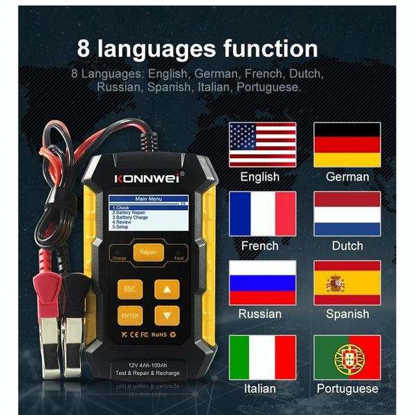 KONNWEI KW510 3 in 1 Car Battery Tester / Charger / Repairer, Support 8 Languages(US Plug)