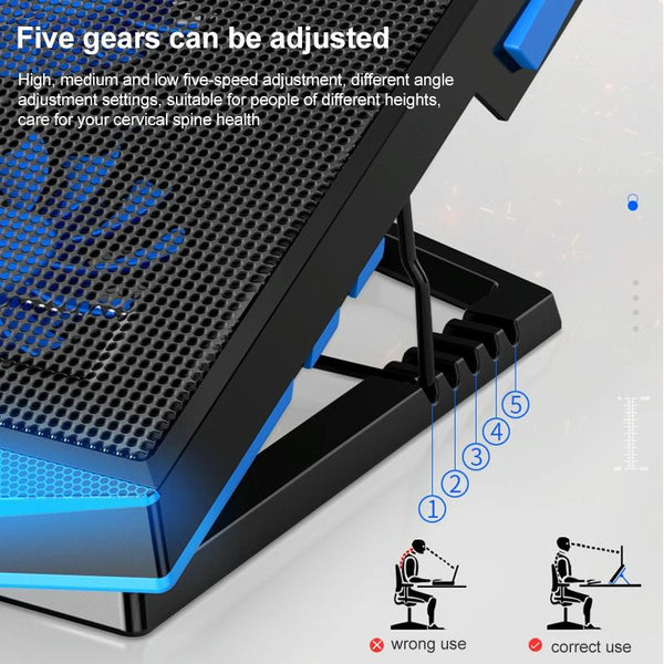 5 Fan 2 USB Lifting Folding Laptop Cooling Stand(Blue Red)