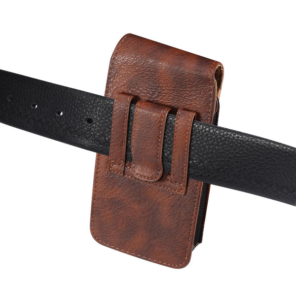For 6.7-6.9 inch Mobile Phone Cowhide Texture Oxford Cloth Waist Bag(Brown)