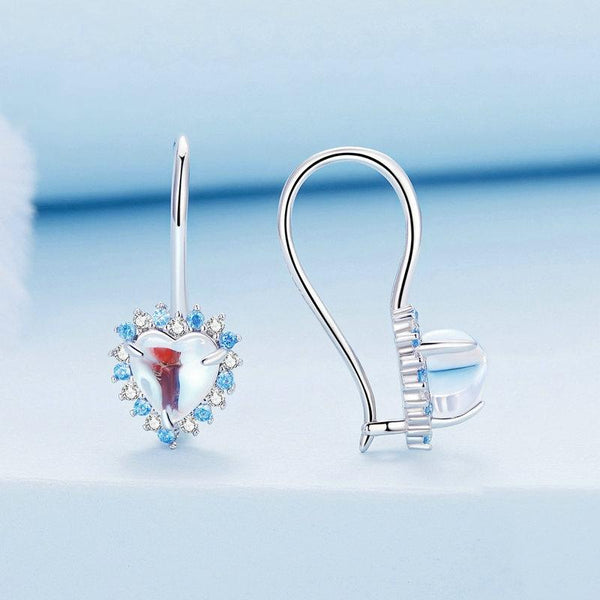 BSE785 Sterling Silver S925 Heart Moonstone Platinum Plated Earrings