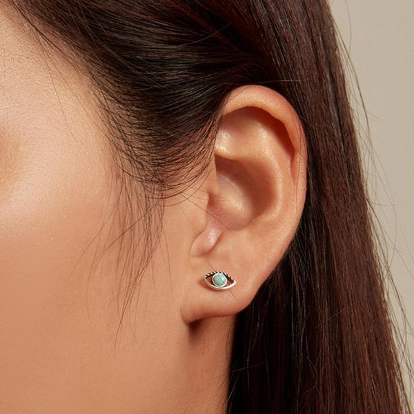 SCE1540 Sterling Silver S925 Opal Hollow Devil Eye Stud Earrings