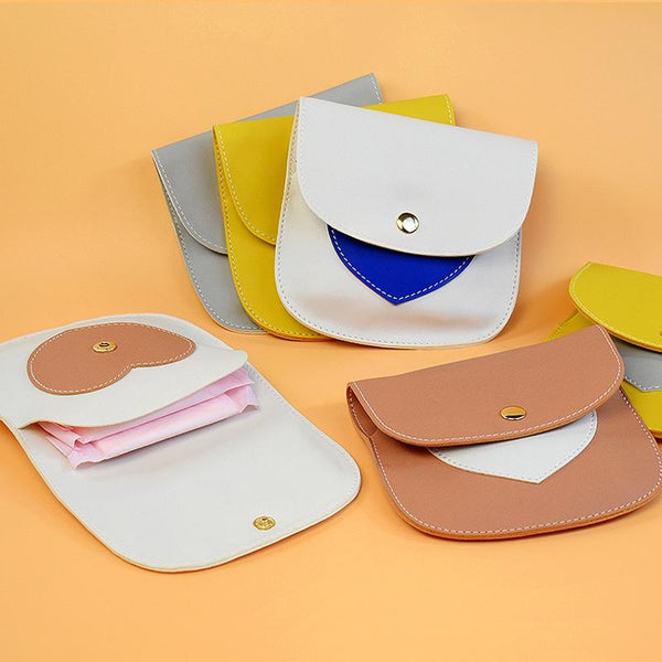 Portable Large Capacity PU Sanitary Napkin Pad Storage Bag(Yellow+Gray)