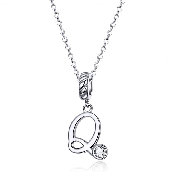 S925 Sterling Silver 26 English Letter Pendant DIY Bracelet Necklace Accessories, Style:Q