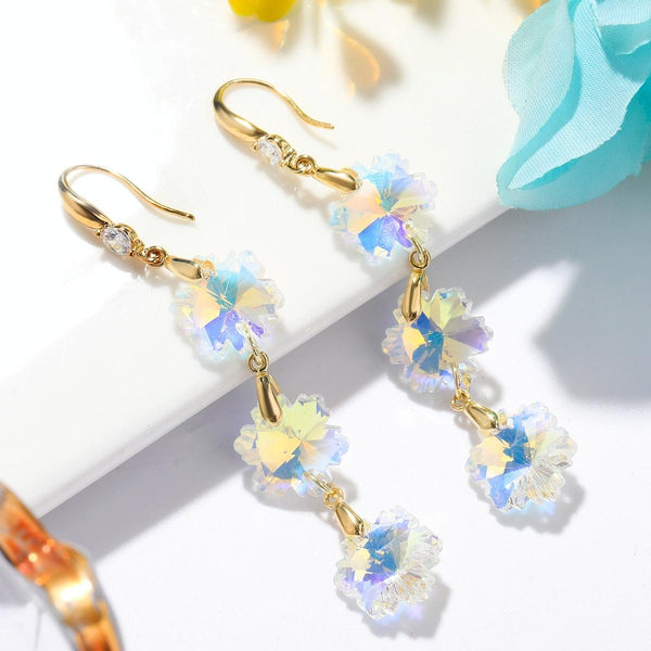 E2204-3 Flower Crystal Natural Crystal Handmade Earrings Zircon Long Earrings