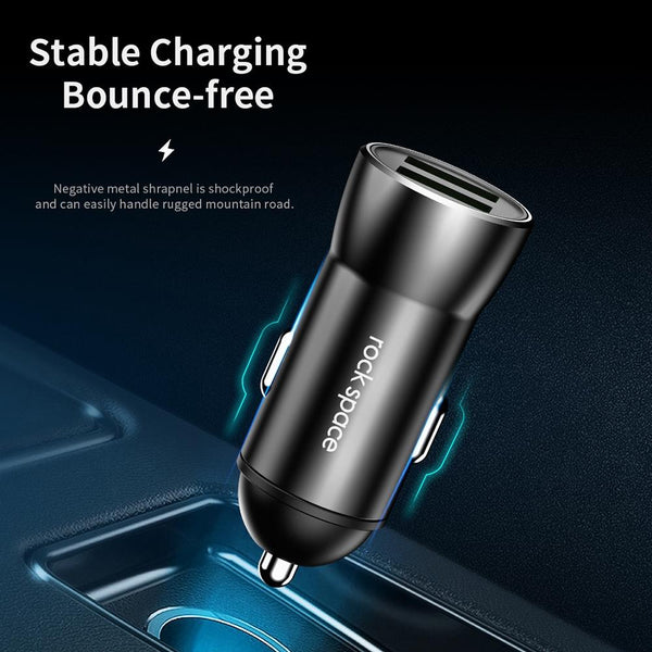 ROCK H8 12W 2.4A Output Dual USB Smart Car Charger (Black)