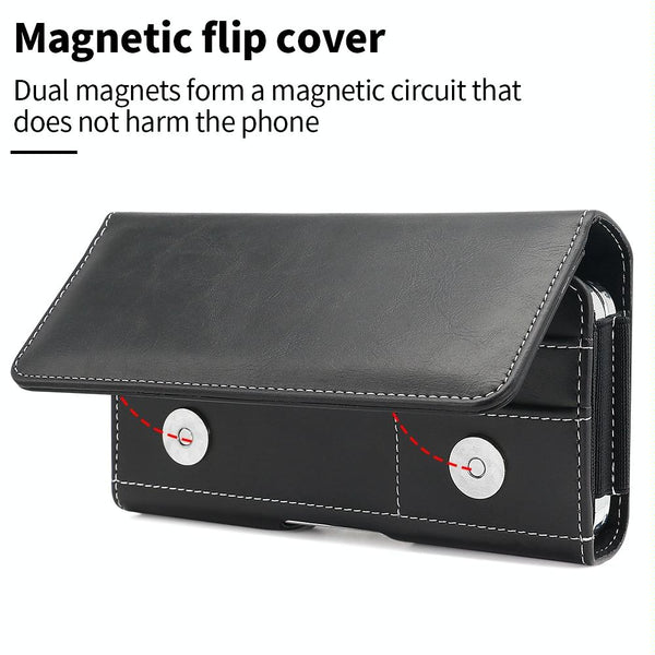 5.5-6.7 inch Universal Multifunctional Horizontal Magnetic Flip Cover PU Phone Waist Bag(Black)