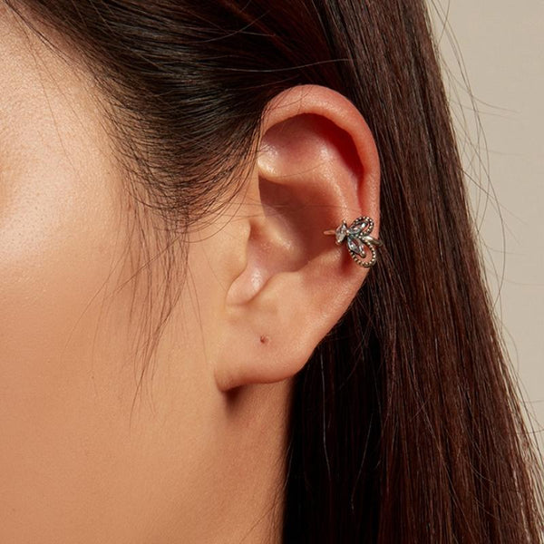 SCE1544 Sterling Silver S925 Butterfly Zircon Single Ear Cuff