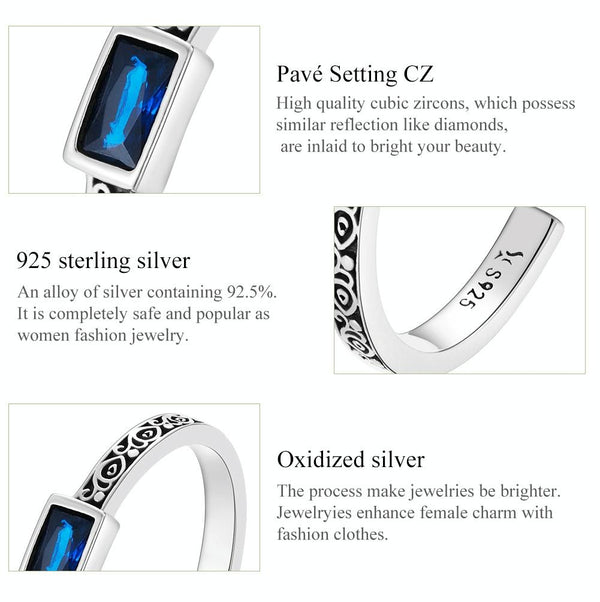 S925 Sterling Silver Retro Flower Square Zircon Women Open Ring