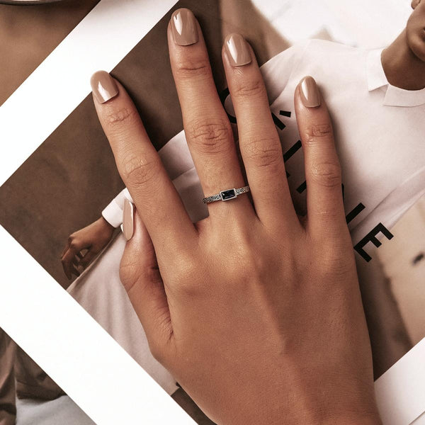 S925 Sterling Silver Retro Flower Square Zircon Women Open Ring