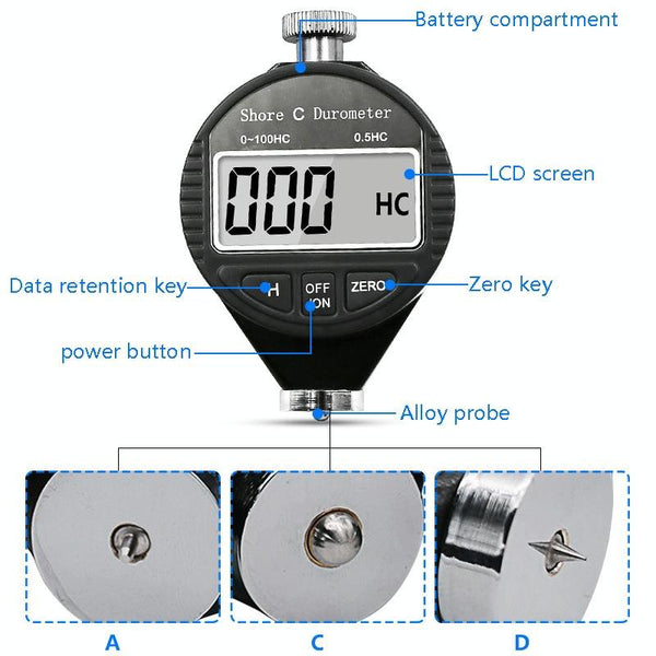 Electronic Digital Display Hard Meter Plastic Rubber Silicone Tire Hardness Meter, Model: 0-100HA A