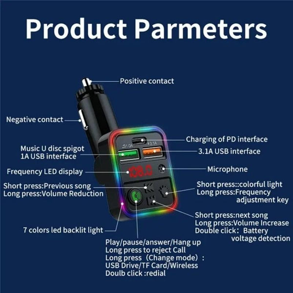 P18 Double USB Cigarette Lighter Bluetooth Car MP3 Music Player Hands-Free Calling Car Audio Device