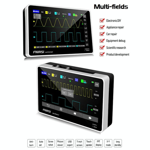 FNIRSI 1013D 1GS Sampling Dual Channel 100M Bandwidth Digital Oscilloscope, US Plug(English)