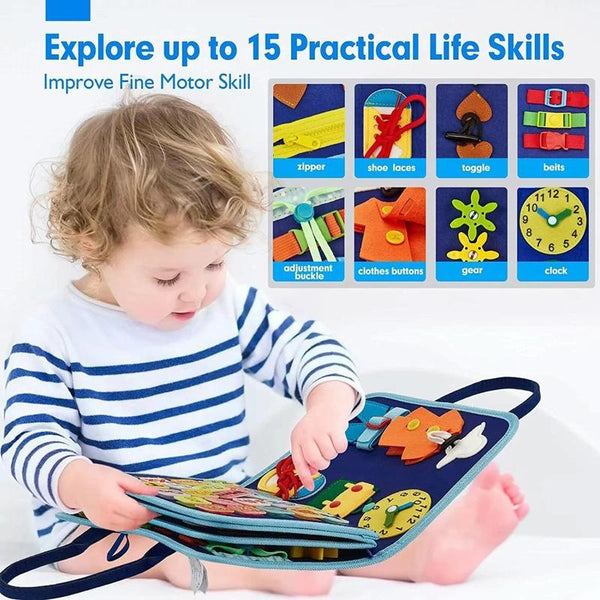 Felt Montessori Toddler Dressing Tying Shoes Early Learning Board Children Puzzle DIY Busy Board(Blue)