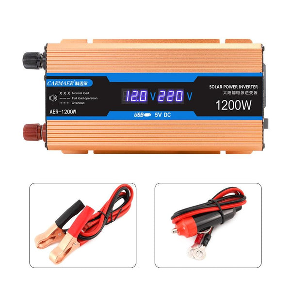 Carmaer Modified Sine Wave 24V to 220V 1200W Car Multi-function Double Digital Display Inverter Household Power Converter