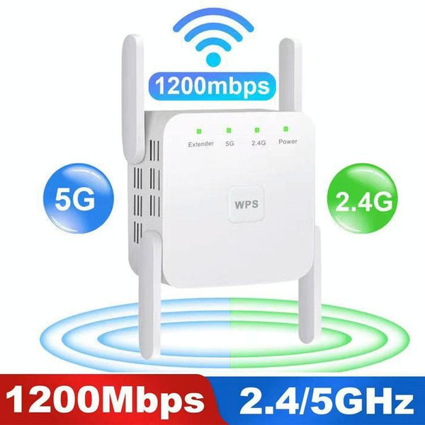1200Mbps 2.4G / 5G WiFi Extender Booster Repeater Supports Ethernet Port Black US Plug