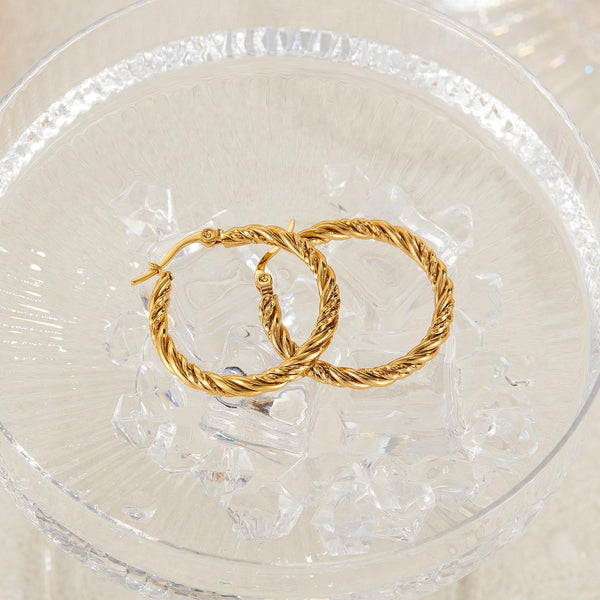 OPK GE960 1pair Stainless Steel Gold Plated Vintage Twist Earrings(Gold)