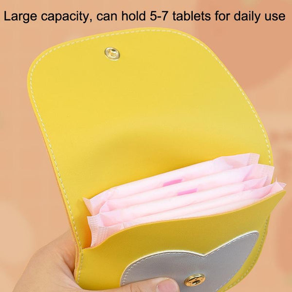 Portable Large Capacity PU Sanitary Napkin Pad Storage Bag(Yellow+Gray)