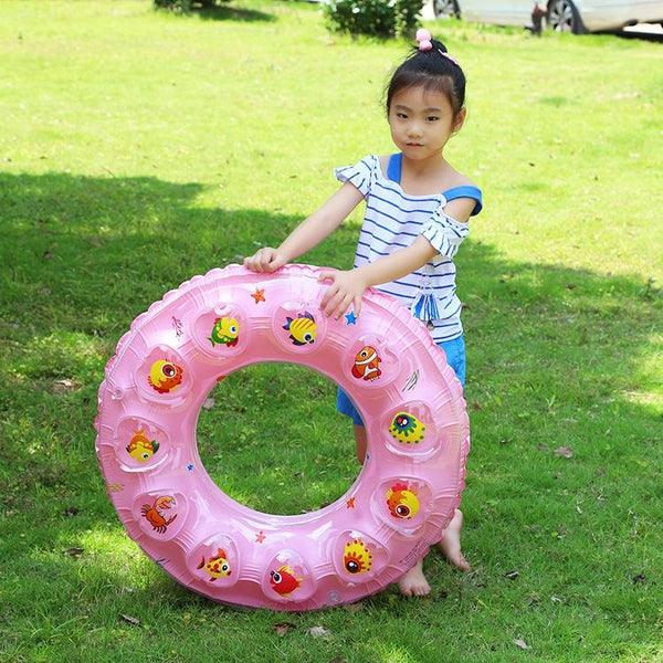 Cartoon Pattern Double Airbag Thickened Inflatable Swimming Ring Crystal Swimming Ring, Size:60 cm(Pink)