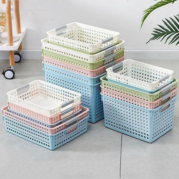 Plastic Storage Basket Desktop Sundry Organizer Frame Toys Kitchen Snacks Storage Box, Style: Shallow Medium Blue