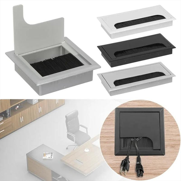 ABS Table Rectangle Wire Hole Cover Outlet Port With Brush PC Desk Cable Organizer, Size: 100x200mm Silver