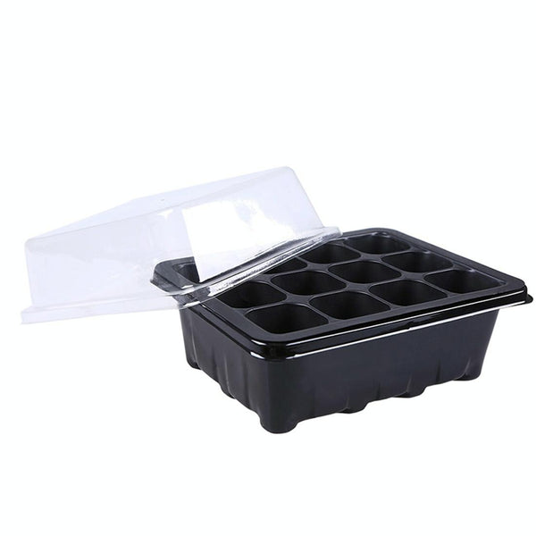Seedling Tray Sprout Plate 12 Holes Nursery Pots Tray Lids Box For Gardening Bonsai Mini Greenhouse Nursery Plate(Black)
