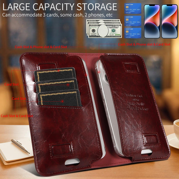 PU Flip Double Phone Card Slot Case, Size:17 x 9.5cm(Wine Red)