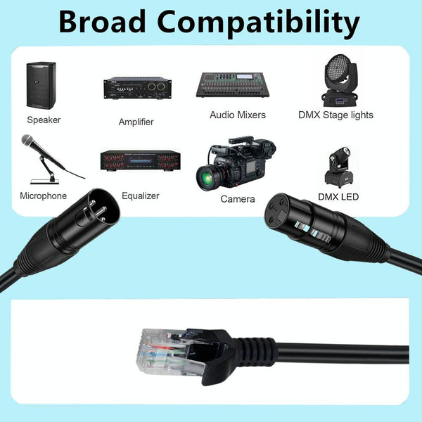 XLR 3 Pin Male to RJ45 Male Network Extension Cable for DMX-CON Controller Series, Length: 30cm(Black)