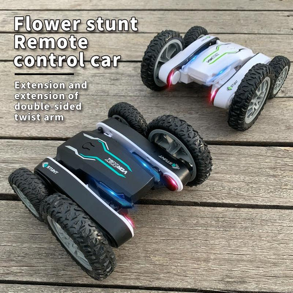 1:24 2.4G Flowering Stunt Car RC Double Deformation Remote Control Car Twisting Rotating Toy Car(White)