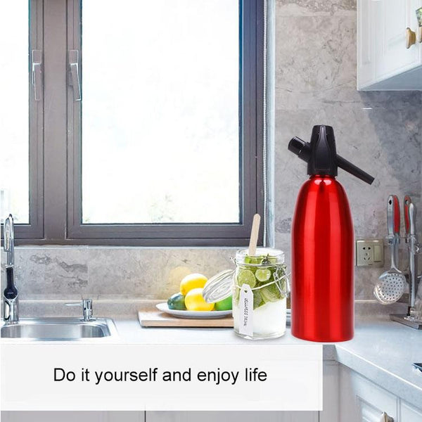 Manual Soda Siphon CO2 Dispenser Water Bubble Generator Cool Drink Cocktail Soda Machine Aluminum Bar DIY Soda Maker, Capacity: 1L(Red)