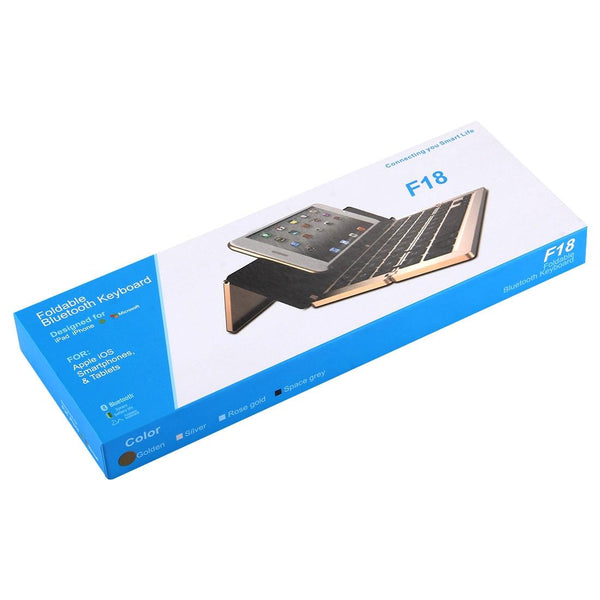 F18 Ultra-slim Rechargeable Foldable 58 Keys Bluetooth Wireless Keyboard with Holder (Gold)