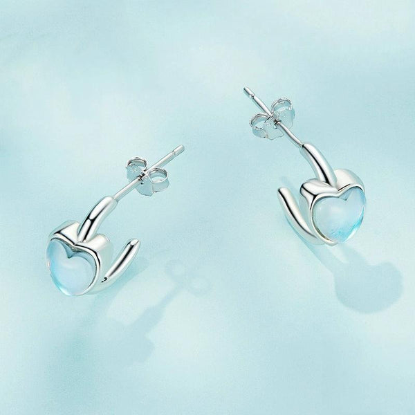 SCE1546 S925 Sterling Silver Synthetic Moonstone Heart Stud Earrings