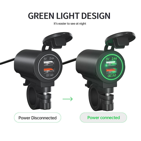 ZH-723F3 Car / Motorcycle QC3.0 Cell Phone Fast Charging Dual USB Car Charger(Green Light)