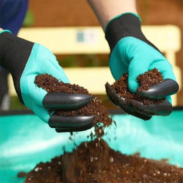 A Pair Latex Gloves with Claws ABS Plastic Gloves for Digging and Planting(Purple)