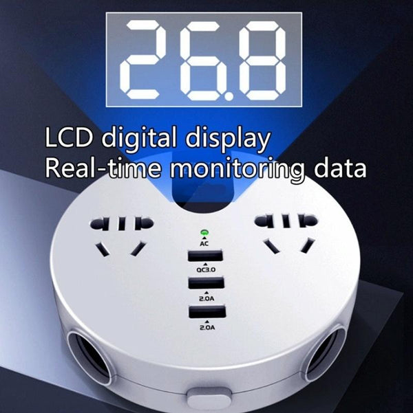 QC3.0 Car 12V 24V To 110V 220V Multi-function Inverter(White Round)