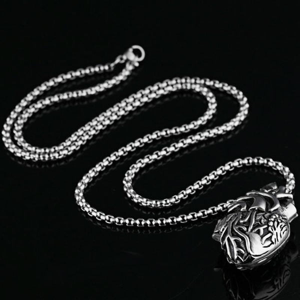 1168 Personalized Titanium Steel Cardiac Pendant Can Be Opened, Color: Steel Color Small+3x55cm Pearl Chain