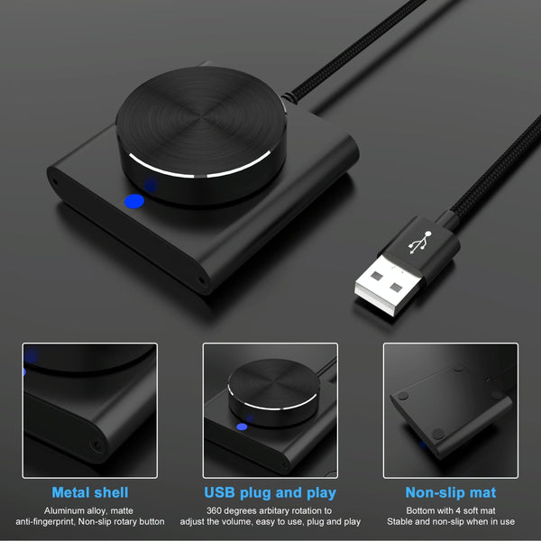 USB Computer Volume Adjuster Multimedia Audio Line Controller Speaker Knob Switch(Black)