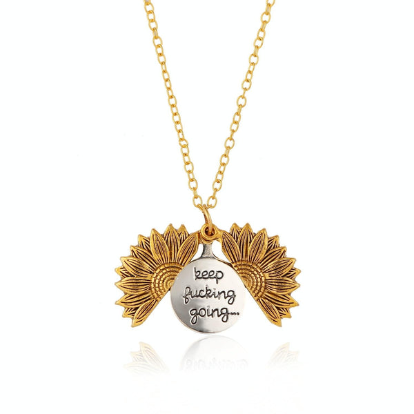 N2003-22 Ancient Gold Necklace Alloy Sunflowers Shape Can Open Double Side Engraving Accessories Pendant