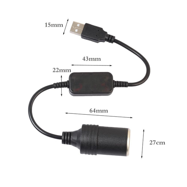 2 PCS Car USB to Cigarette Lighter Socket 5V to 12V Boost Power Adapter Cable, Model: 60cm