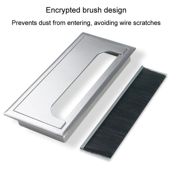 ABS Table Rectangle Wire Hole Cover Outlet Port With Brush PC Desk Cable Organizer, Size: 100x200mm Silver